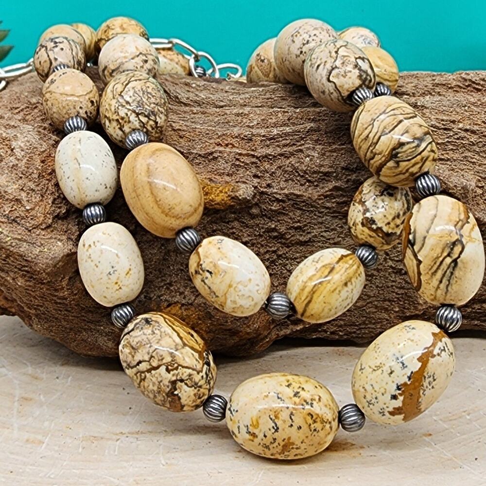 Carolyn Pollack 925 SS 9.1-16.1mm Graduated Jasper Bead 22" Necklace + 4" ext